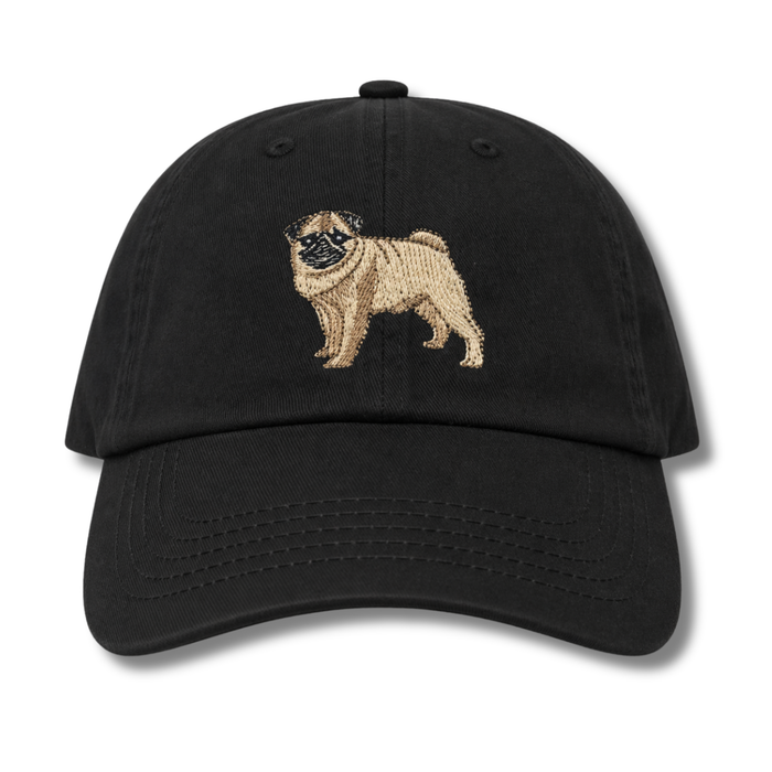 Pug Embroidered Black Baseball Cap