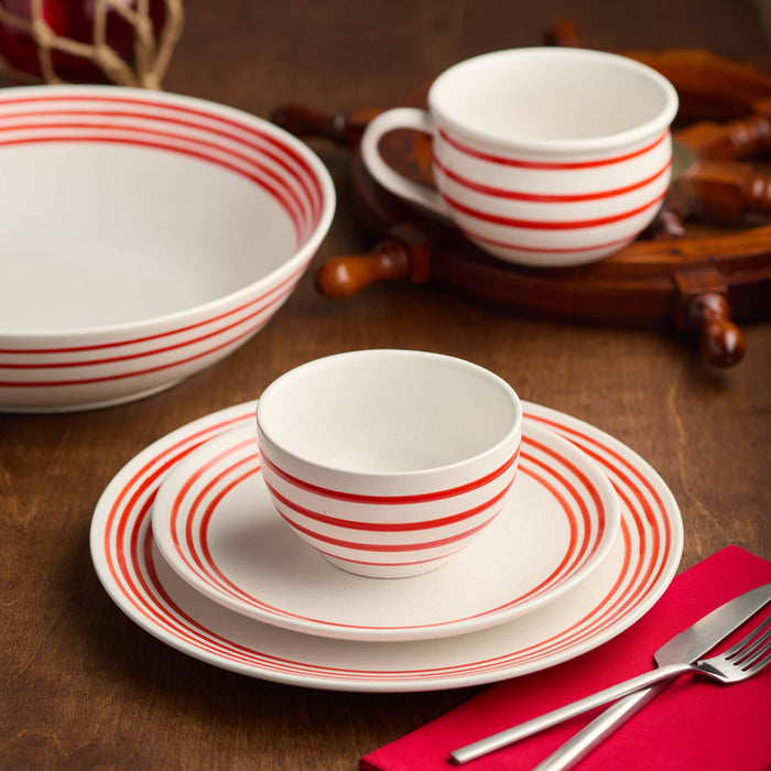 Red Striped Stoneware Bowl