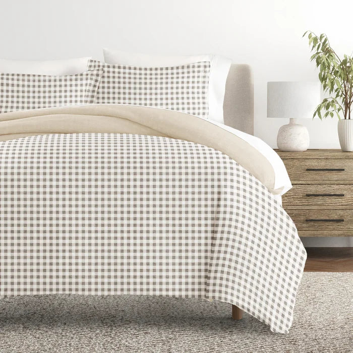 Reversible Gingham Check Patterned Duvet Cover Set