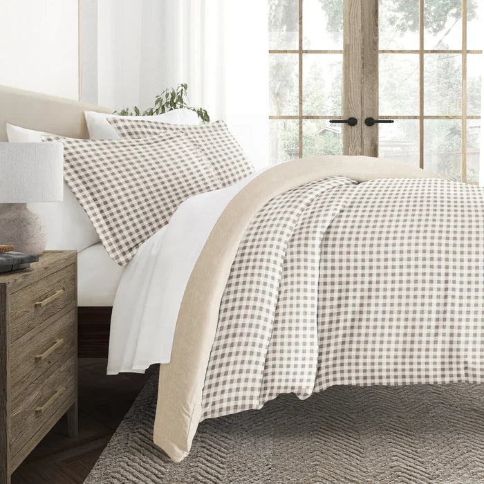 Reversible Gingham Check Patterned Duvet Cover Set