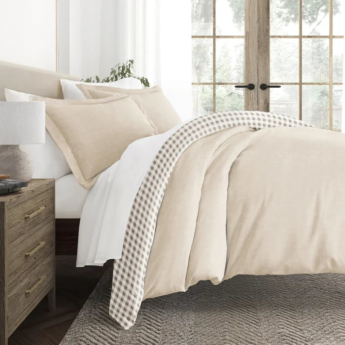 Reversible Gingham Check Patterned Duvet Cover Set