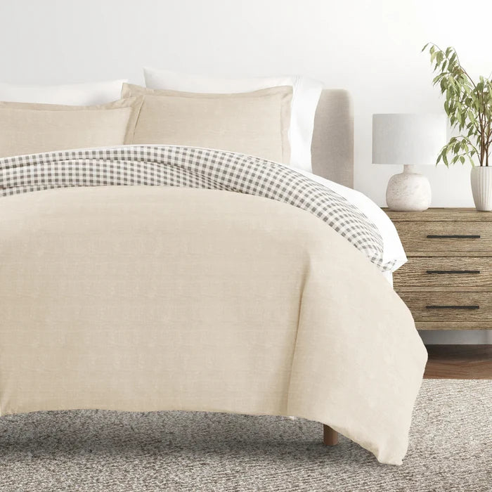Reversible Gingham Check Patterned Duvet Cover Set