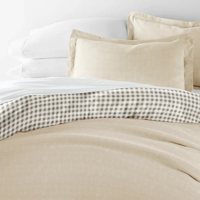 Reversible Gingham Check Patterned Duvet Cover Set