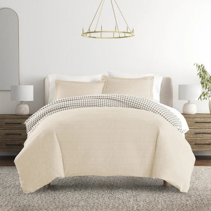 Reversible Gingham Check Patterned Duvet Cover Set