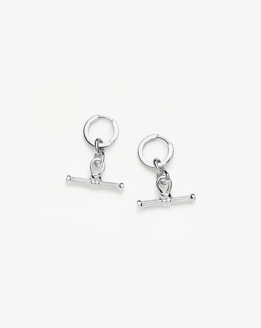 Ridge T-Bar Drop Huggies | Silver Plated Earrings Missoma