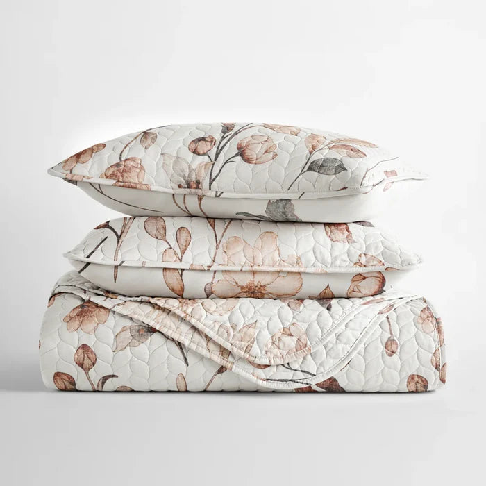 Russet Floral Patterned Quilted Coverlet Set