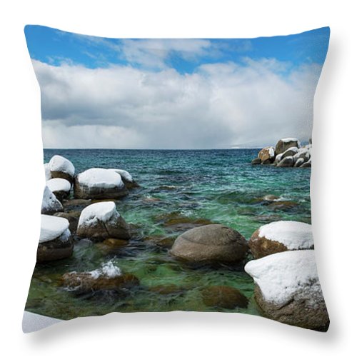 Sand Harbor Winter Panorama By Brad Scott - Throw Pillow-Lake Tahoe Prints