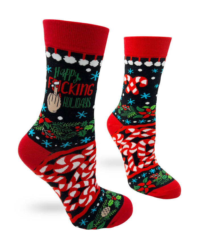 Sassy Happy Fucking Holidays Middle Finger Ladies' Novelty Crew Socks