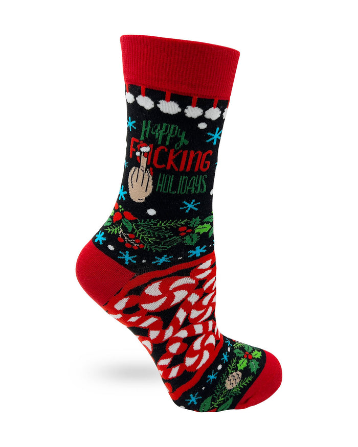 Sassy Happy Fucking Holidays Middle Finger Women's Novelty Crew Socks
