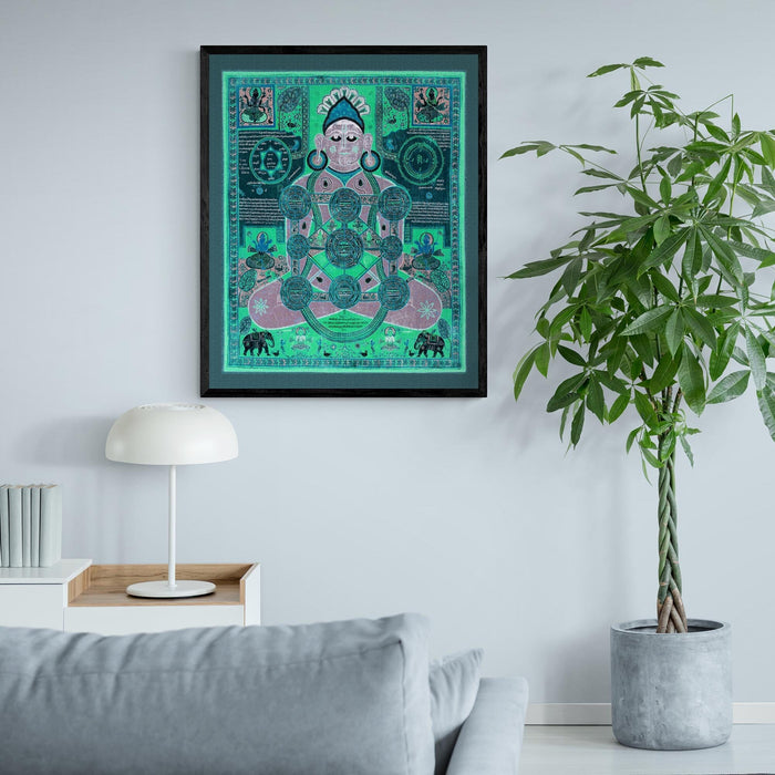 Seated Parsvanatha Deity | Antique Tibetan Jain Cosmology Diagram | Modern Cosmos Remix Thangka Fine Art Print