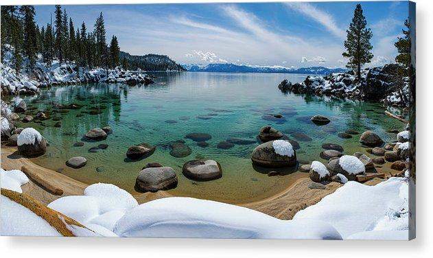 Secret Cove Winter Panorama By Brad Scott - Acrylic Print-Lake Tahoe Prints