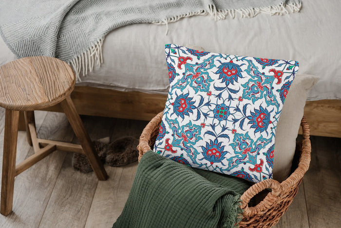Sema Ottoman Outdoor Pillows Blue, Red & White