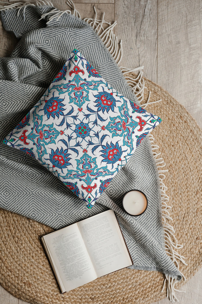 Sema Ottoman Outdoor Pillows Blue, Red & White