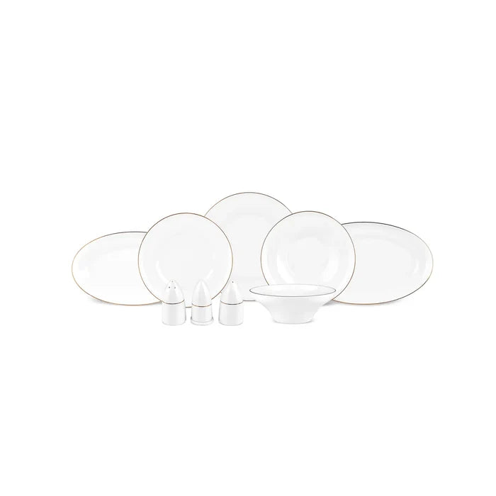 Service de table Karaca Streamline Nefeli pour 12 personnes, 56 pièces, New Generation Bone, or