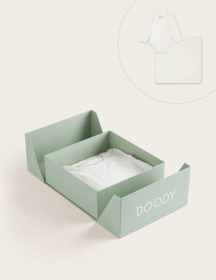 Set Giftbox - Baby Long Sleeve Bodysuit & Jersey Wrap - Natural White