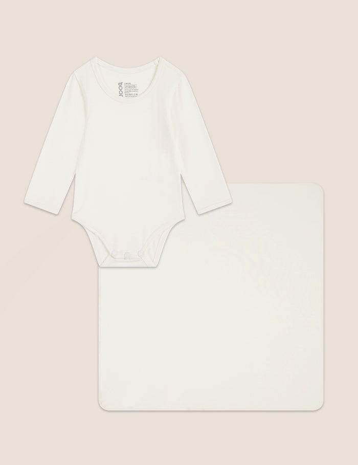Set Giftbox - Baby Long Sleeve Bodysuit & Jersey Wrap - Natural White