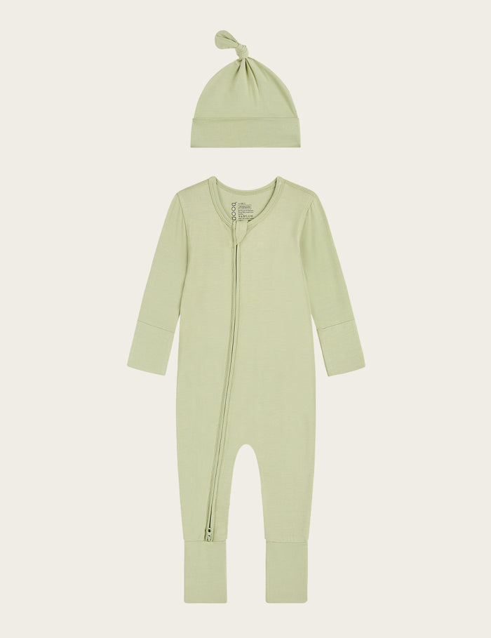 Set Giftbox - Baby Long Sleeve Romper & Knotted Beanie - Sage