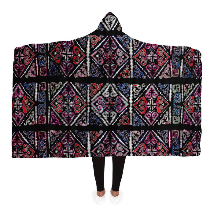 Sherpa Hooded Blanket, Miao Culture Antique, Traditional Design