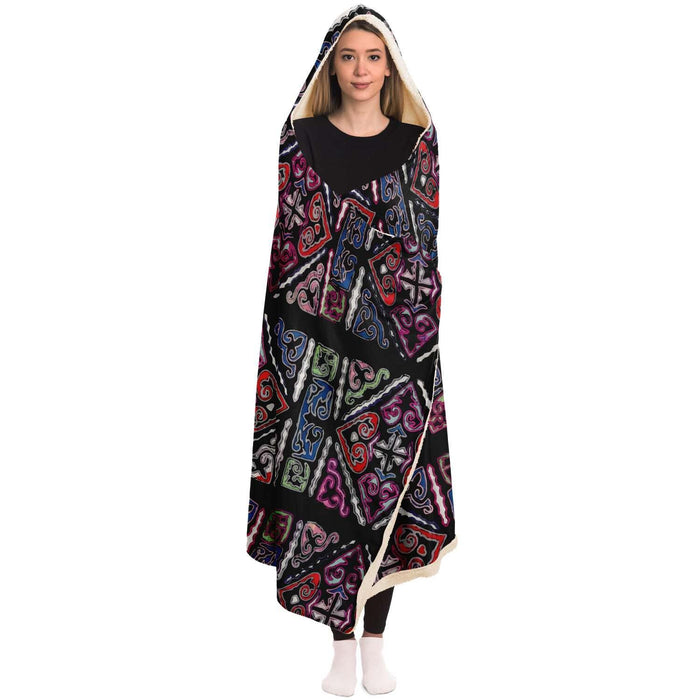 Sherpa Hooded Blanket, Miao Culture Antique, Traditional Design