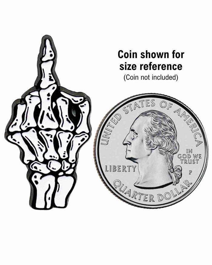 Skeleton Flip Off Metal Frame Enamel Pin