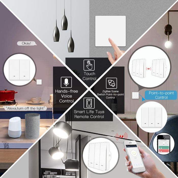 ZigBee Smart Push Button Switch and ZigBee Scene Switch Kit L Only No Neutral Wire or L+N Wiring Optional No Capacitor Required Tuya ZigBee Hub Required - Moes