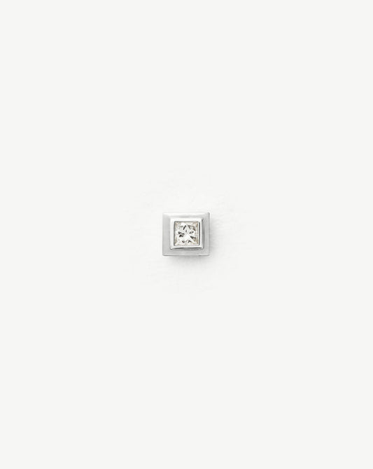 Fine Square Solitaire Piercing Stud Earring | 14k White Gold/Diamond Earrings Missoma