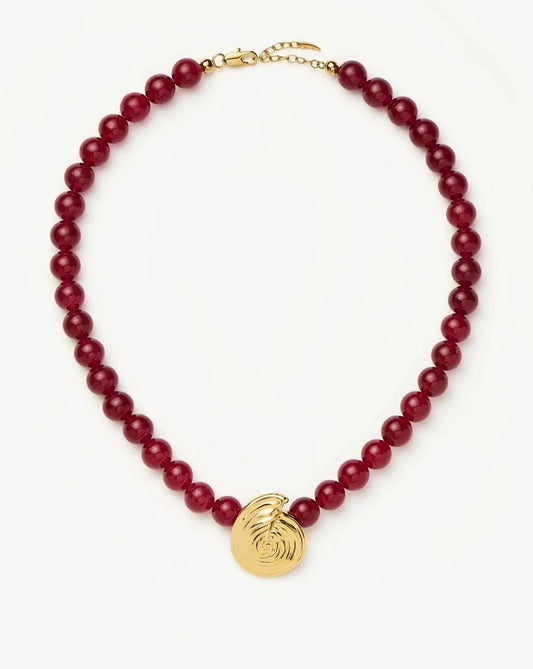 Spiral Gemstone Beaded Pendant Necklace | 18k Gold Plated/Dark Cherry Crystal Quartz Necklaces Missoma