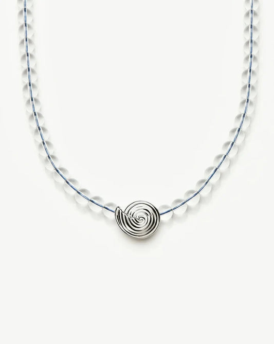 Spiral Gemstone Beaded Pendant Necklace | Silver Plated/Clear Crystal Quartz Necklaces Missoma