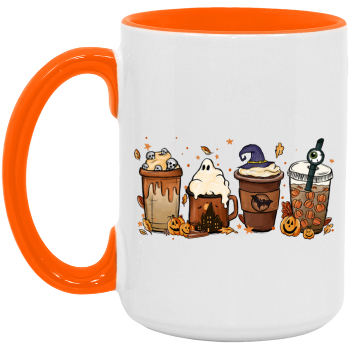 Spooky Drinks 15 oz ceramic coffee mug in White/Orange