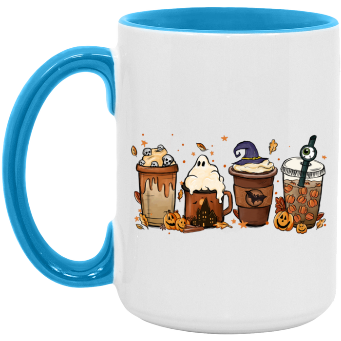 Spooky Drinks 15 oz ceramic coffee mug in White/Light Blue