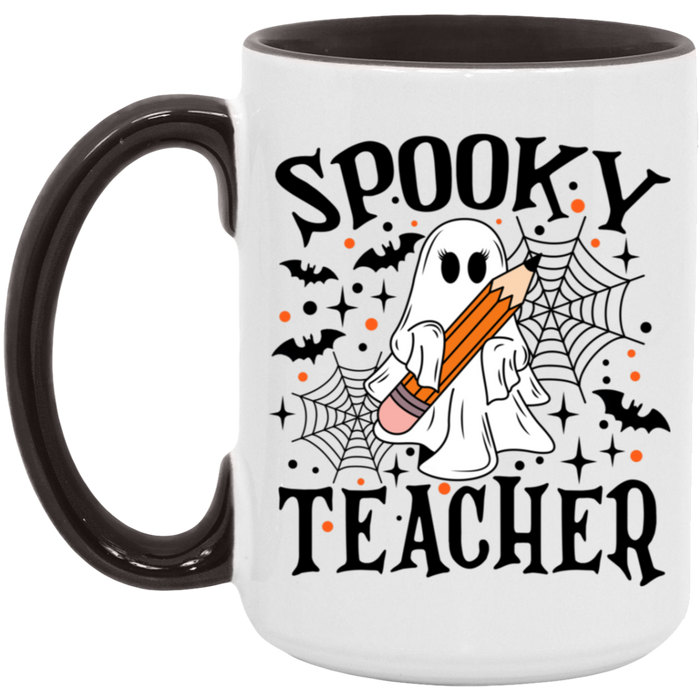Spooky Teacher 15 oz ceramic coffee mug in White/Black