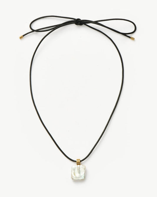 Square Pearl Pendant Cord Necklace | 18ct Gold Plated Vermeil/Pearl Necklaces Missoma