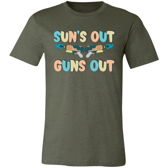 Sun's Out Guns Out Summer Pastels graphic t-shirt in Heather Military Green