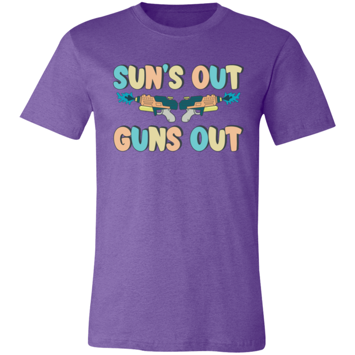 Sun's Out Guns Out Summer Pastels graphic t-shirt in Heather Team Purple