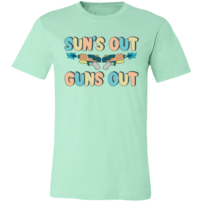 Sun's Out Guns Out Summer Pastels graphic t-shirt in Heather Mint
