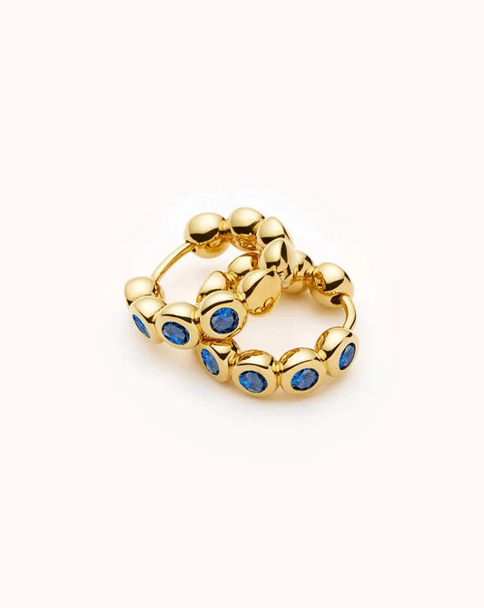 Tennis Small Hoop Earrings | 18k Gold Plated/Sapphire Blue Nano-crystal Earrings Missoma