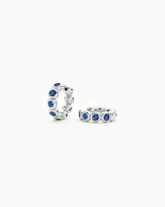 Tennis Small Hoop Earrings | Silver Plated/Sapphire Blue Nano-crystal Earrings Missoma