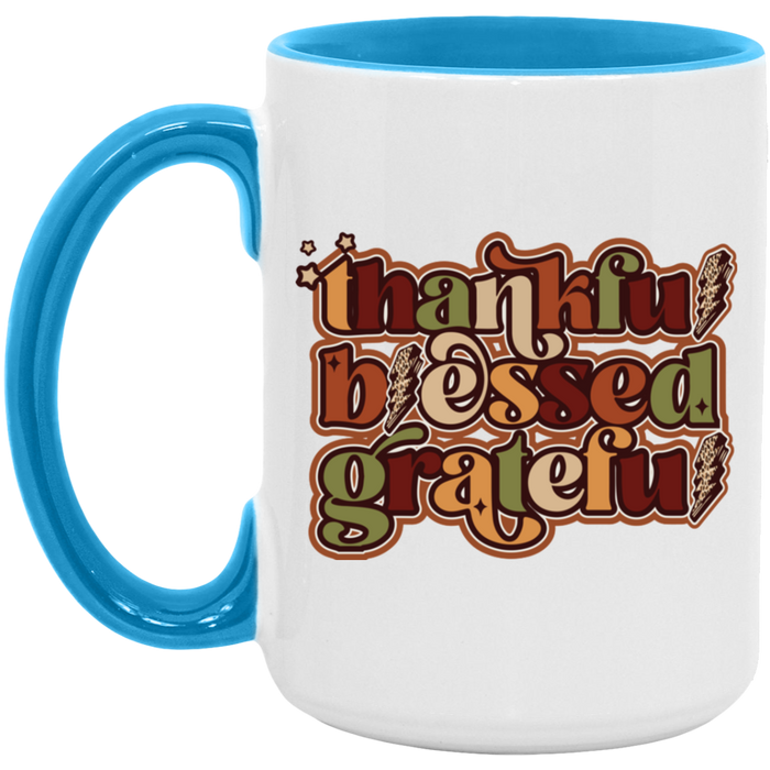Thankful, Blessed, Grateful ceramic coffee mug, product photo 3