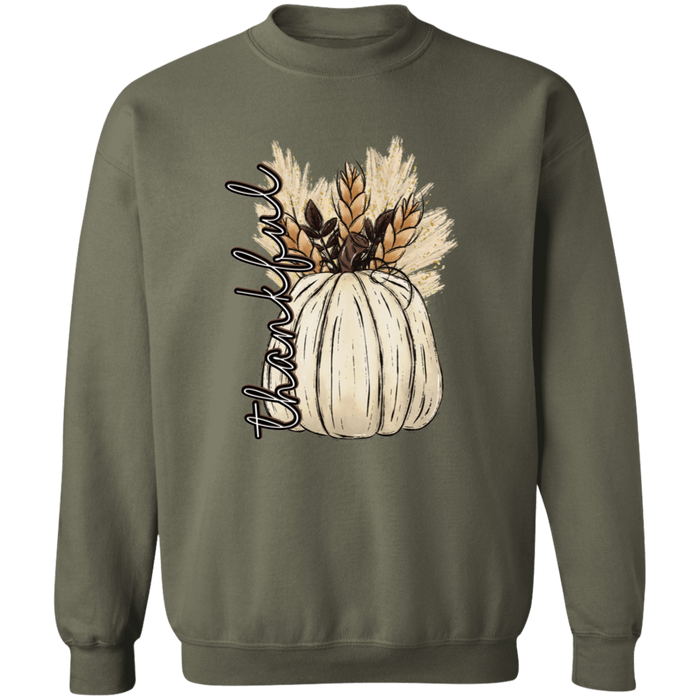 Thankful Pumpkin crewneck sweatshirt in Military Green
