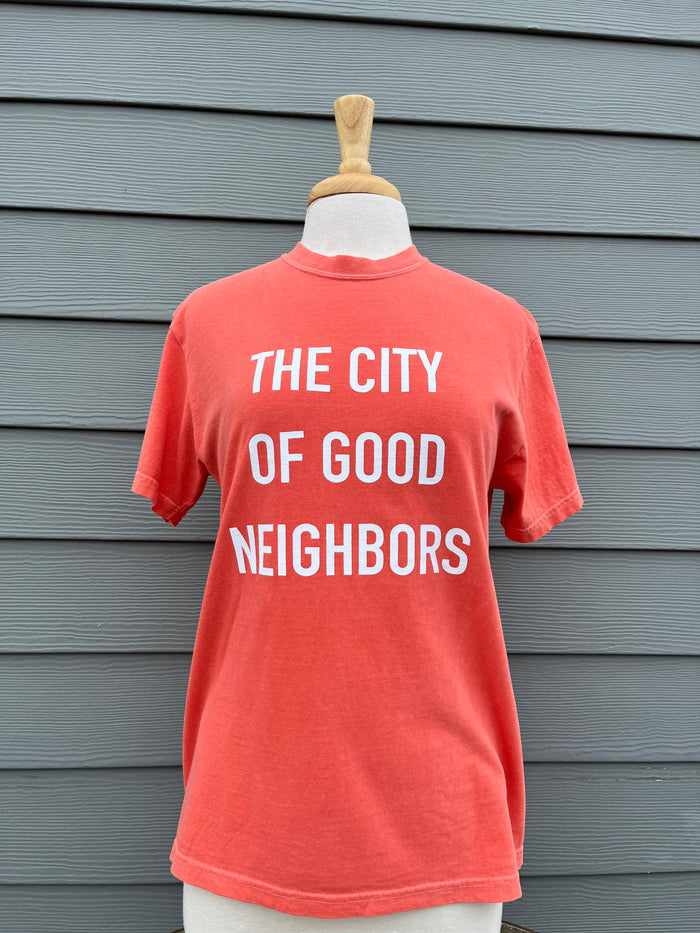 City of Good Neighbors Tee - Coral + White - Molly + Kate