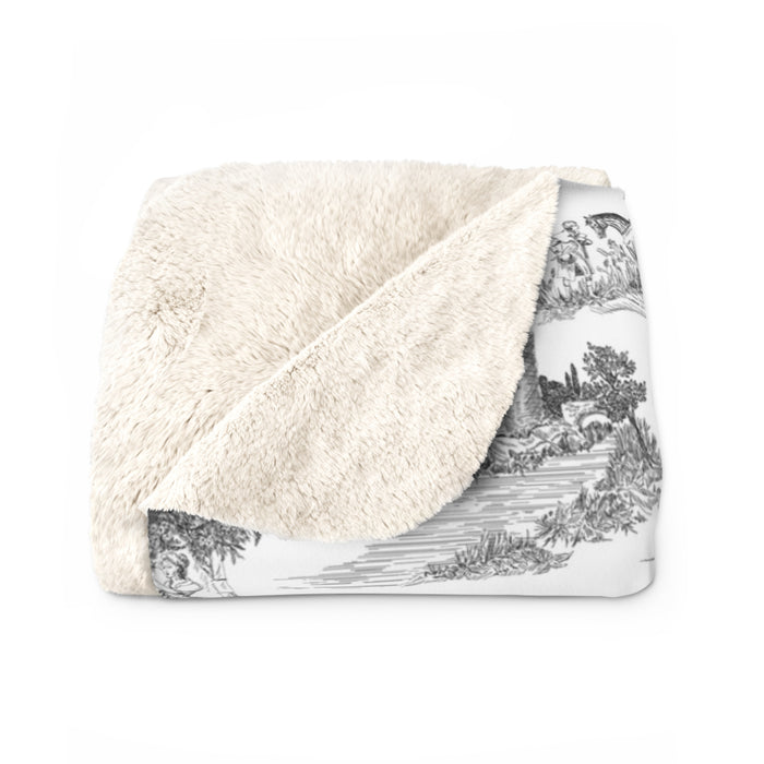 Toile de Jouy Black Fleece Lined Blanket