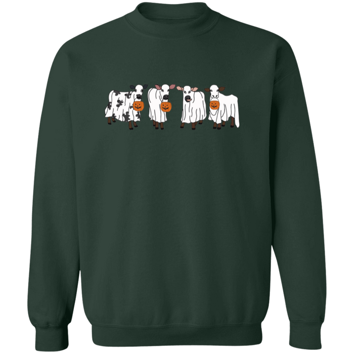 Trick or Treat Cows crewneck sweatshirt in Forest Green