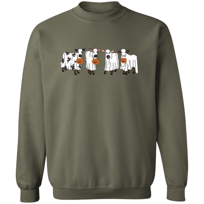 Trick or Treat Cows crewneck sweatshirt in Military Green