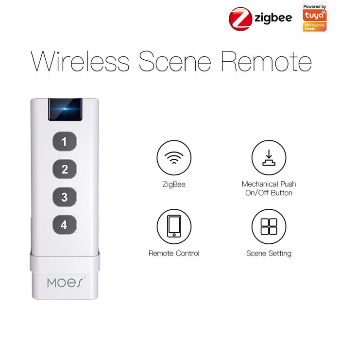 Tuya Smart Life ZigBee Smart Home Wireless Switch 4 Gang Remote Point to Point Control - MOES