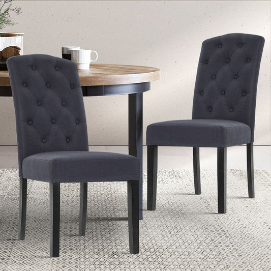 Two Dining Chairs French Provincial Kitchen Cafe Fabric Padded High Back Pine Wood Grey-Home Living Store-Furniture > Chairs > Kitchen & Dining Room Chairs