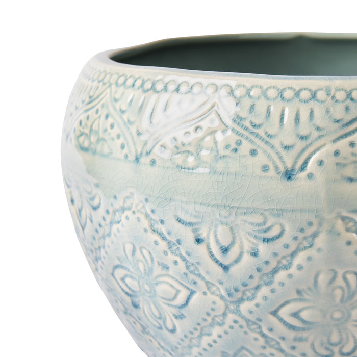 Valencia Scroll Ceramic Plant Pot Colour Medium Turquoise