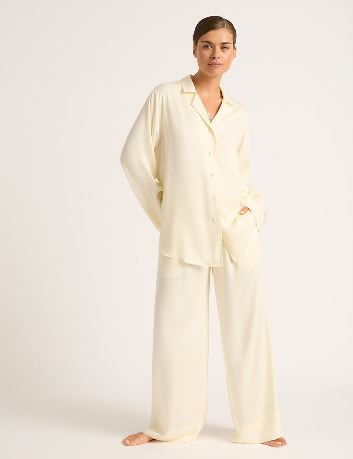 Vegan Silk Wide Leg Pants - Pearl