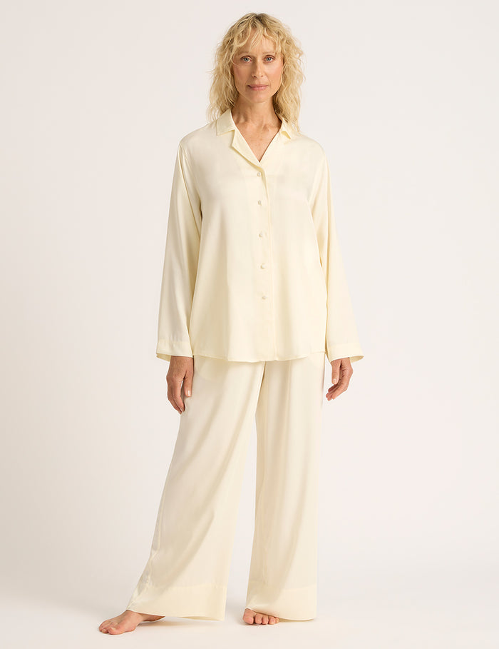 Vegan Silk Wide Leg Pants - Pearl