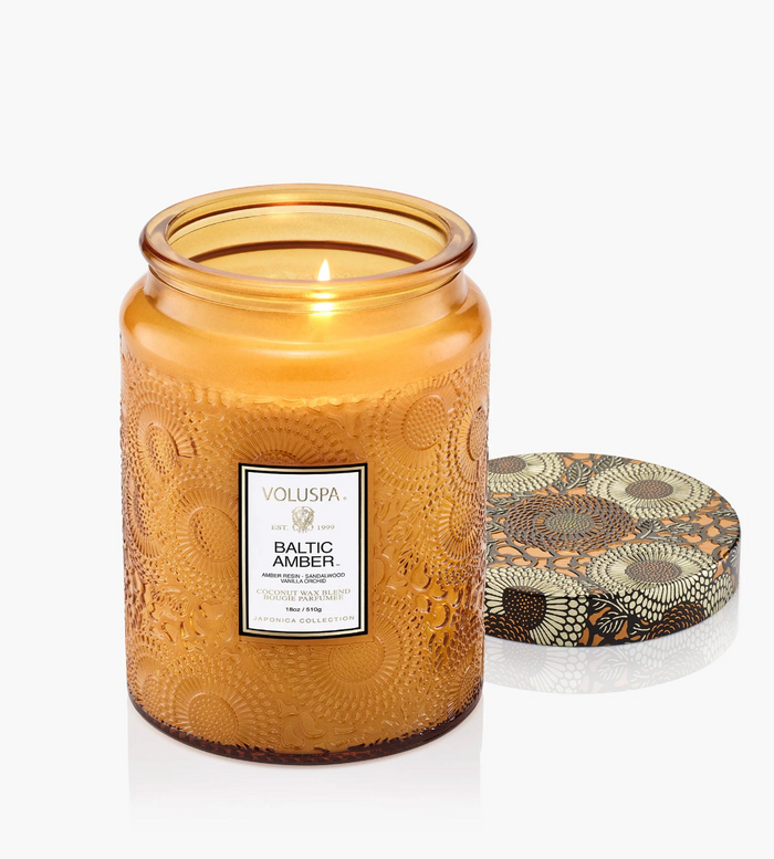 Voluspa Baltic Amber Large Embossed Glass Jar Candle, 18 Ounces
