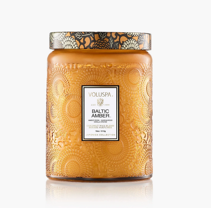 Voluspa Baltic Amber Large Embossed Glass Jar Candle, 18 Ounces